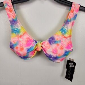California Waves Bikini Top S Tie Dye Knot Bralette CW22215T Multi‎ Color NWT